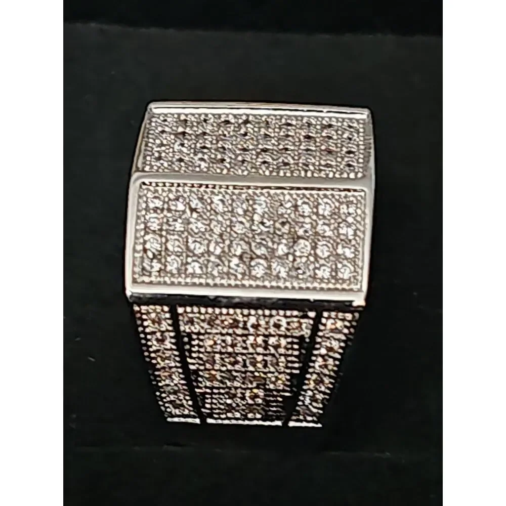Size 9 White Gold-Plated brass Men's Ring Pavé CZs